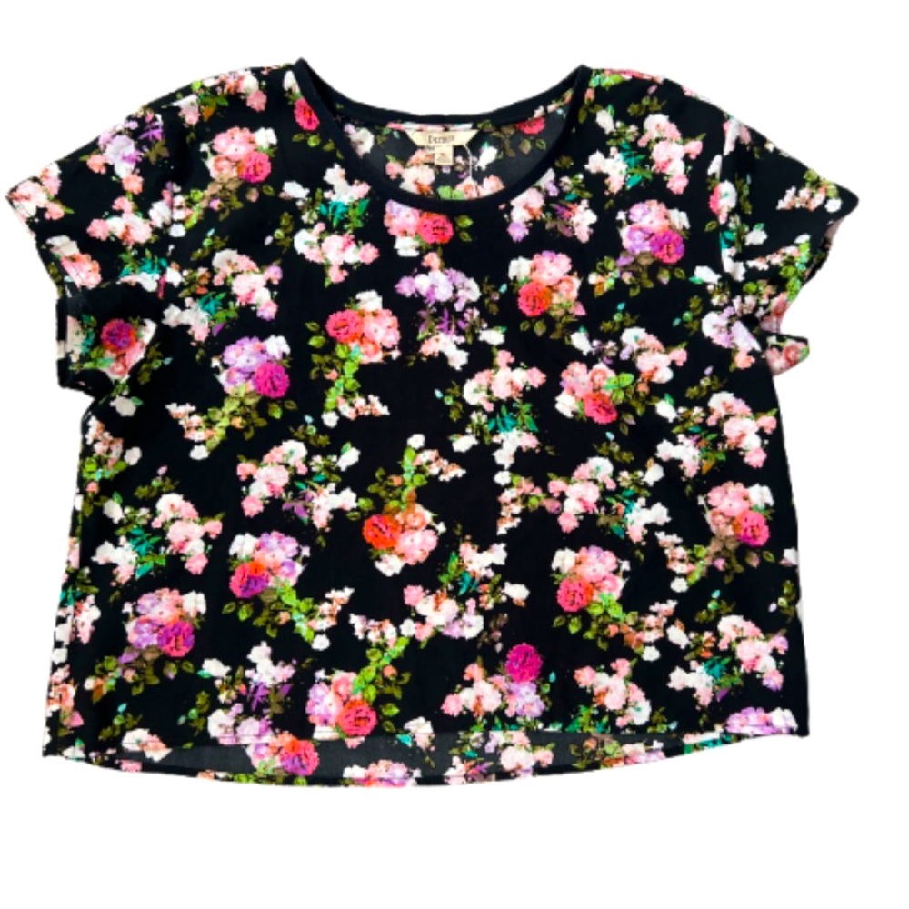Decree Black and Pink Floral Print Top